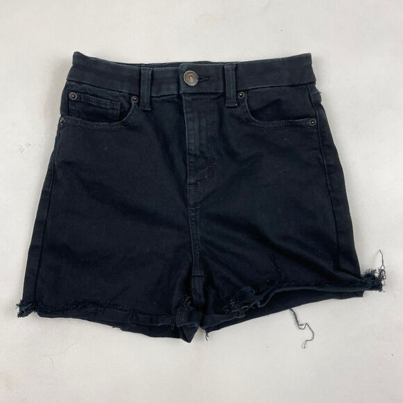 American Eagle Black Curvy Hi-Rise Shortie Shorts Sz 2 Cut-Off Stretch - Picture 2 of 6